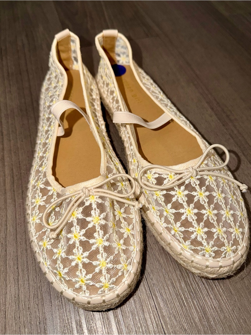 MADDEN GIRL July-M Floral Lace Bow Espadrille Flats Natural Raffia